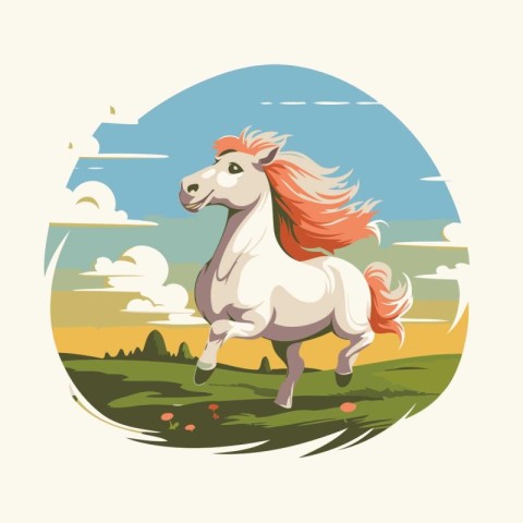 Horse in the field. Vector illustration of a cartoon horse.