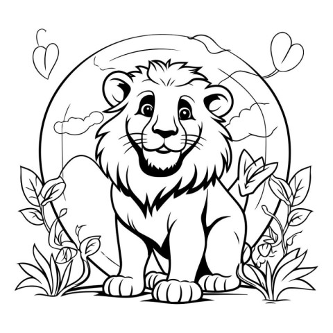 Black and White Cartoon Illustration of Lion Animal for Coloring