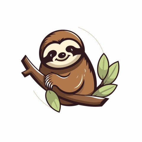 Cute sloth cartoon character on tree branch vector Illustration