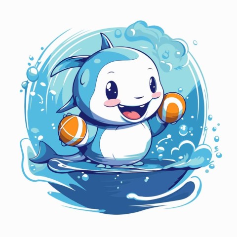 Illustration of a Cute Cartoon Shark Floating on Water with Ball