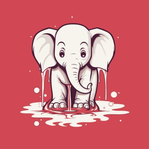 Vector illustration of an elephant with splashes of water on a r