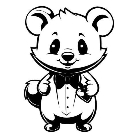 Black and White Cartoon Illustration of a Cute Bear Mascot Chara