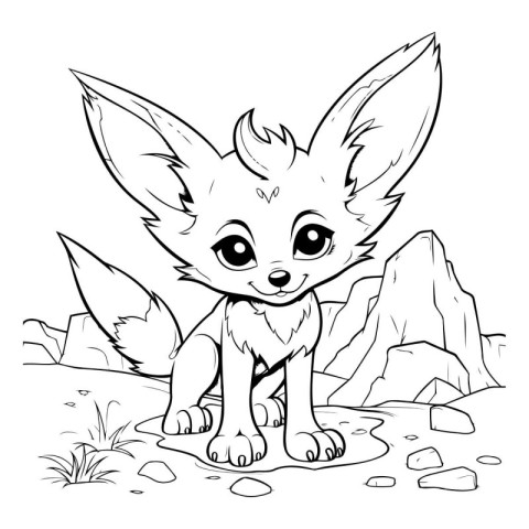 Cute cartoon fox sitting on the ground. Vector illustration for