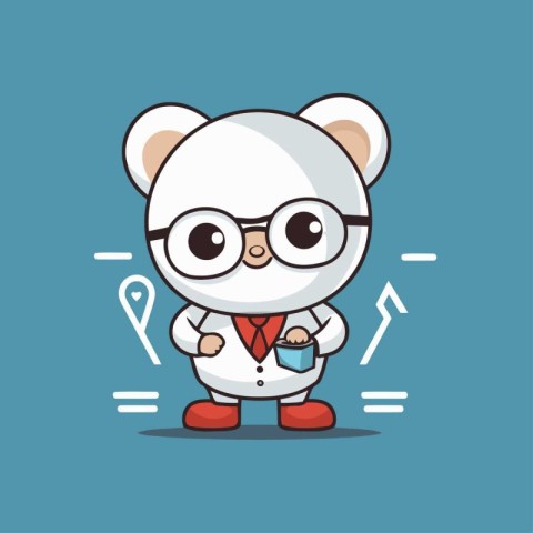 Cute cartoon panda scientist wearing glasses. Vector character i