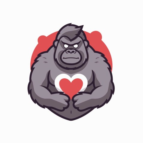 Gorilla with heart. Vector illustration in cartoon style on whit