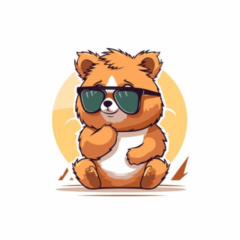 Cute cartoon bear in sunglasses. Vector illustration for your de