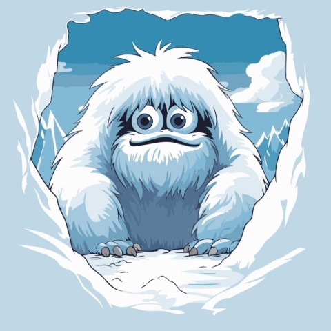 funny cartoon gorilla in a hole in the ice. vector illustration