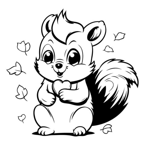 Black and White Cartoon Illustration of Squirrel Animal for Colo