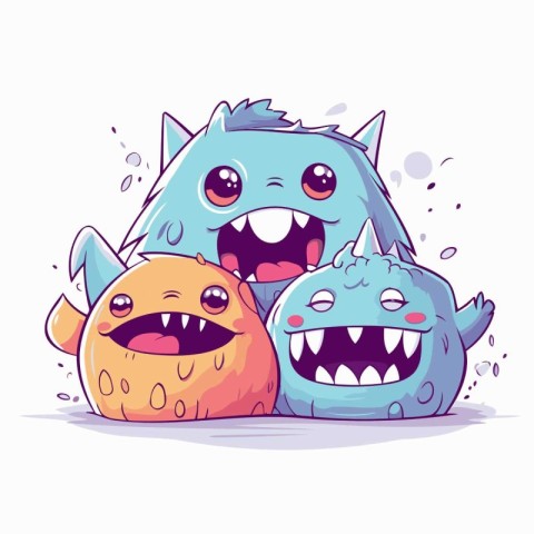 Funny cartoon monsters. Vector illustration of a cute funny mons