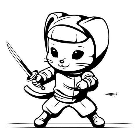 Illustration of a Cute Cartoon Knight with a Sword in his Hand