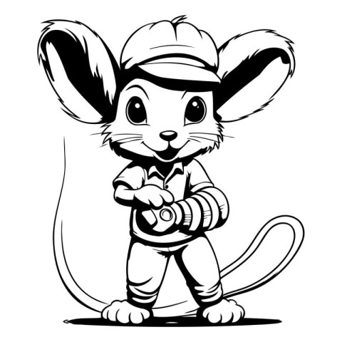 Mouse Mascot - Black and White Cartoon Illustration. Vector