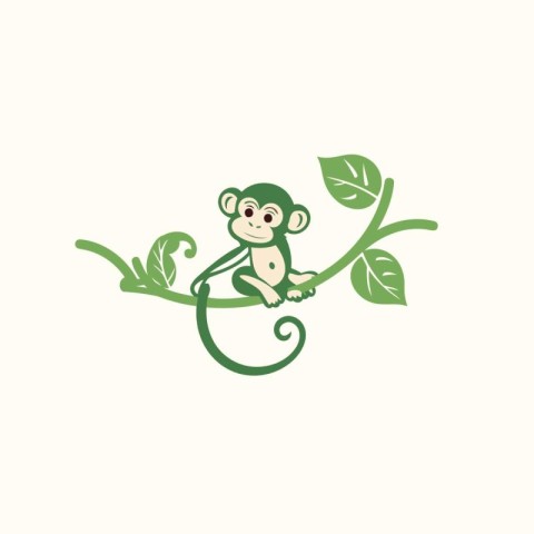 Cute monkey on a branch with leaves. Vector illustration for you