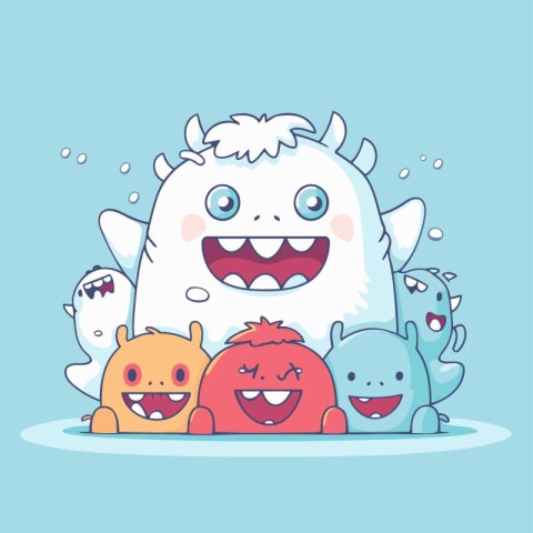 Funny monsters. Vector illustration in cartoon style. Cute chara