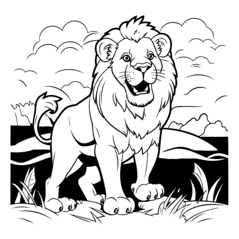 Black and White Cartoon Illustration of Lion Animal for Coloring