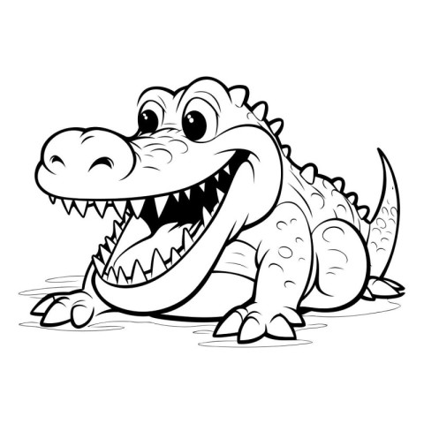 Crocodile - Black and White Cartoon Illustration. Vector