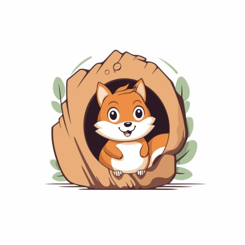 Cute fox in a hole. Vector illustration on white background.