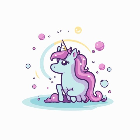 Cute cartoon unicorn vector illustration. Isolated on white back