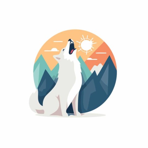 Wolf in the mountains. Vector illustration in flat style on whit