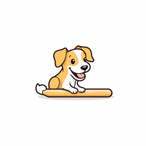 Cute cartoon dog lying on a wooden sled. Vector illustration.