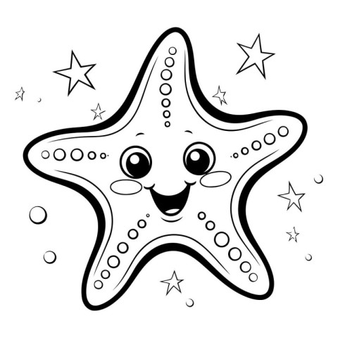 Black and white starfish vector illustration. Cute kawaii cartoo