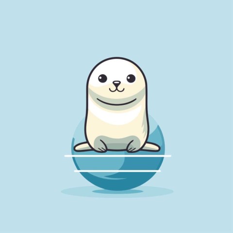 Cute seal on ice. Vector illustration in flat design style.