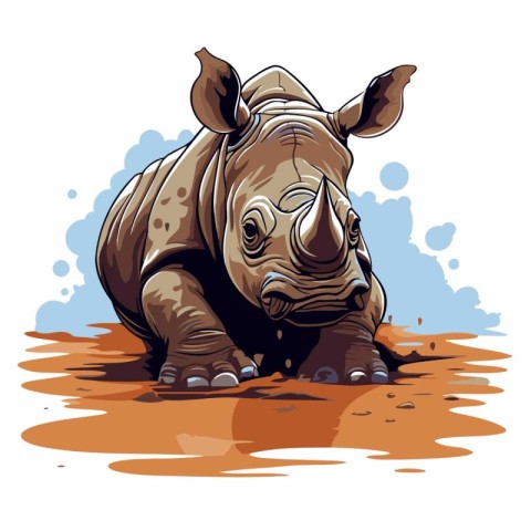 Rhinoceros in the water. Vector illustration isolated on white b