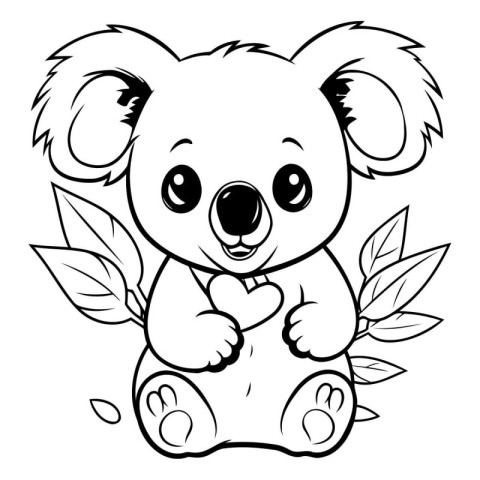 Coloring book for children: cute koala with leaves. Vector illus