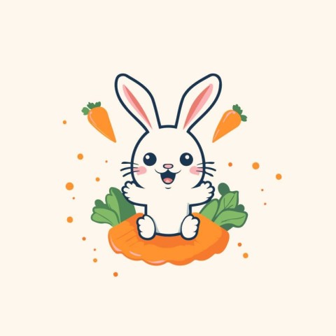 Cute bunny with carrot. Vector illustration in cartoon flat styl