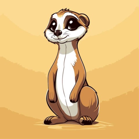 Cute cartoon meerkat sitting on the ground. Vector illustration