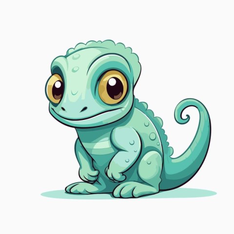 Cute baby blue lizard isolated on white background. Vector illus