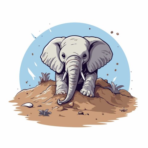 Elephant standing on the ground. Vector illustration in cartoon