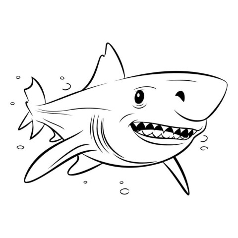 Shark - Black and White Cartoon Vector Illustration. Isolated On