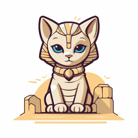 Egyptian cat with blue eyes. Vector illustration in cartoon styl