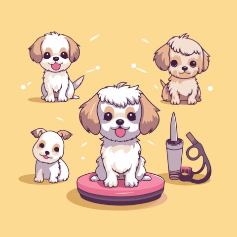 Cute little dog set. Vector illustration of a cute little dog se