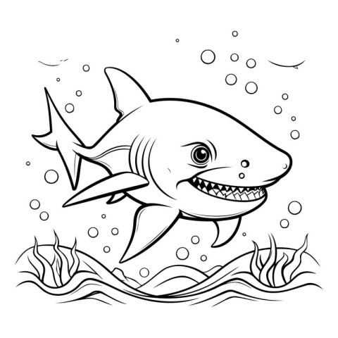 Shark. Black and white vector illustration for coloring book or