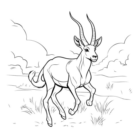 Black and white sketch of a gazelle in the savannah