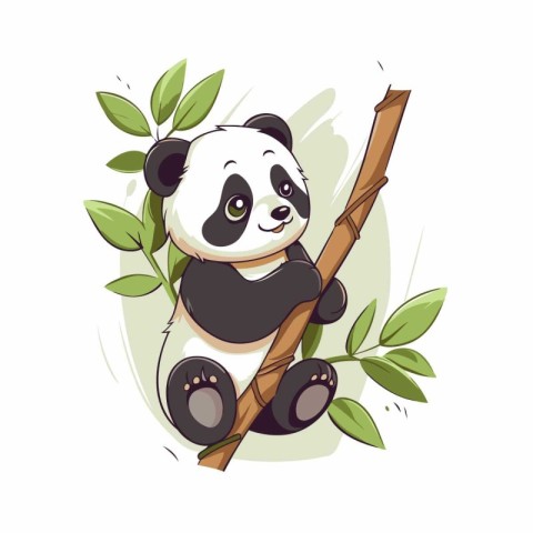 Cute cartoon panda sitting on a branch. Vector illustration.