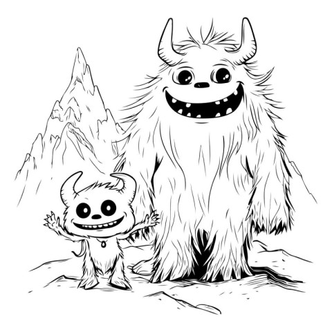 Vector illustration of a cute cartoon monster and devil in the m