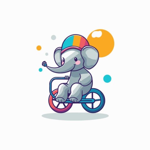 Cute elephant riding a bicycle. Vector illustration in cartoon s