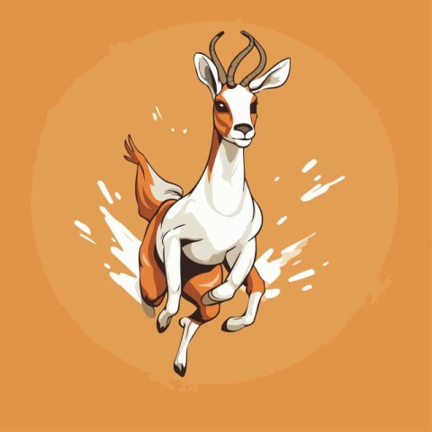 Vector image of a running antelope on an orange background with