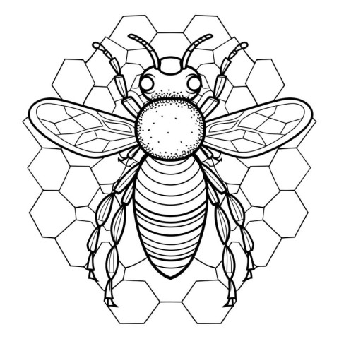 Honey bee coloring book for adults vector illustration. Black an