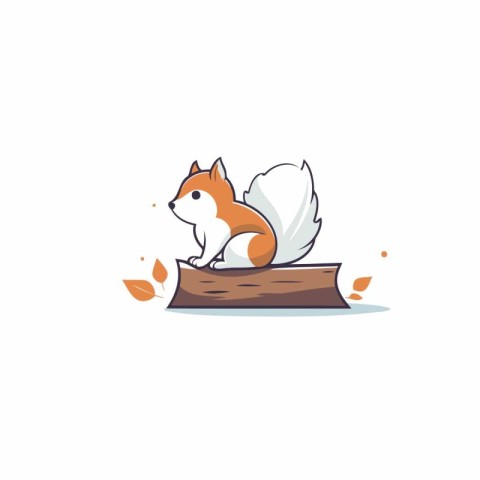 Vector illustration of a cute squirrel on a log with fallen leav