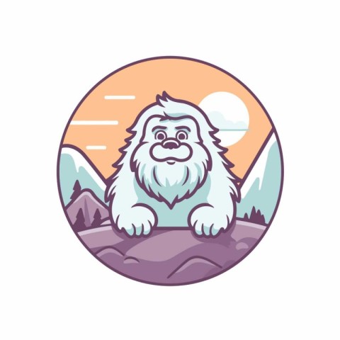 Mascot illustration of a gorilla sitting on a rock with mountain