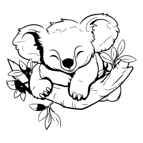 Koala with eucalyptus branch. vector illustration.