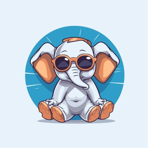 Cute cartoon elephant with sunglasses isolated on white backgrou