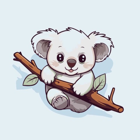 Cute koala sitting on a tree branch. Vector illustration.