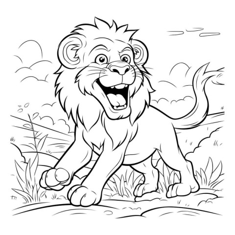 Black and White Cartoon Illustration of Lion Animal for Coloring