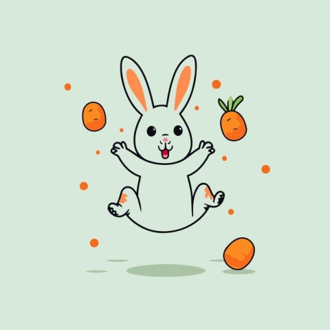 Easter bunny with carrot and egg. Vector illustration in flat st