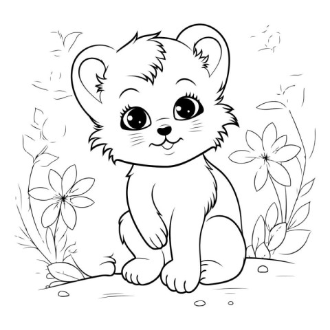 Coloring pages for children. Cute cartoon bear sits on the groun