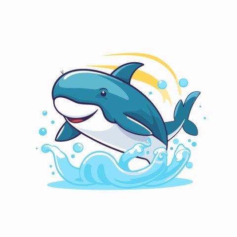 Cute cartoon killer whale jumping out of the water vector Illust